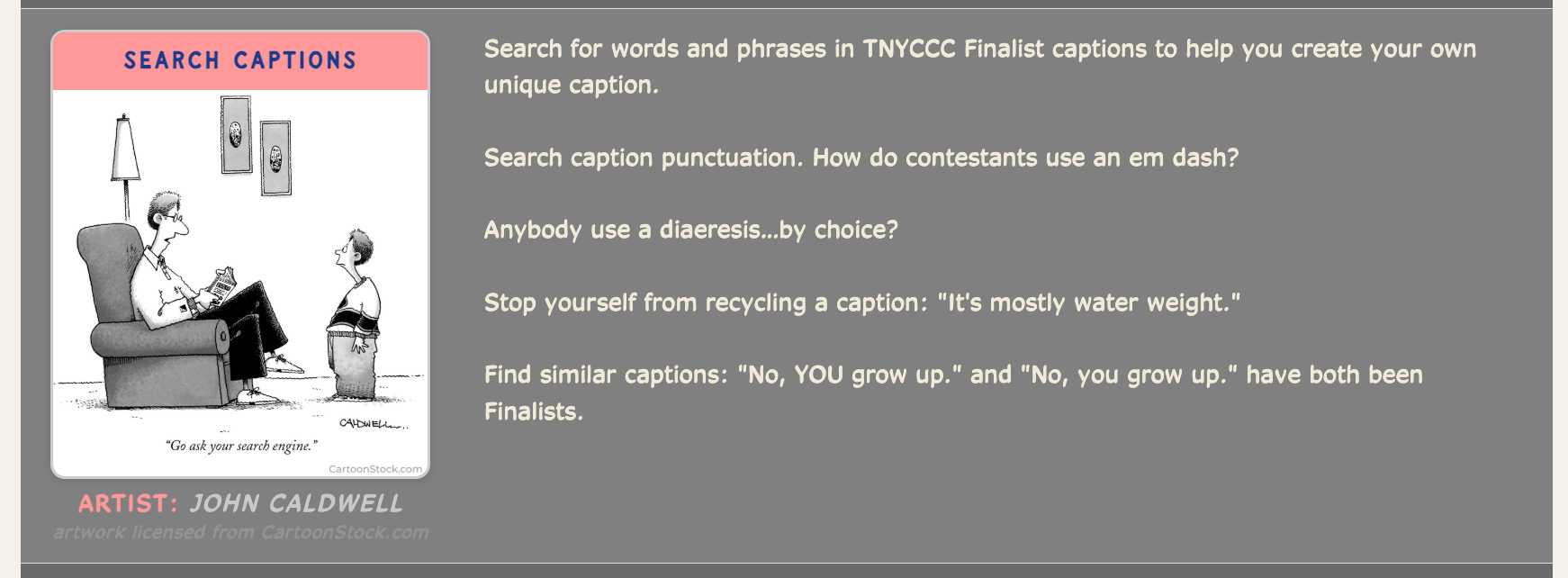 Search Captions Tool &mdash; now you can search punctuation.