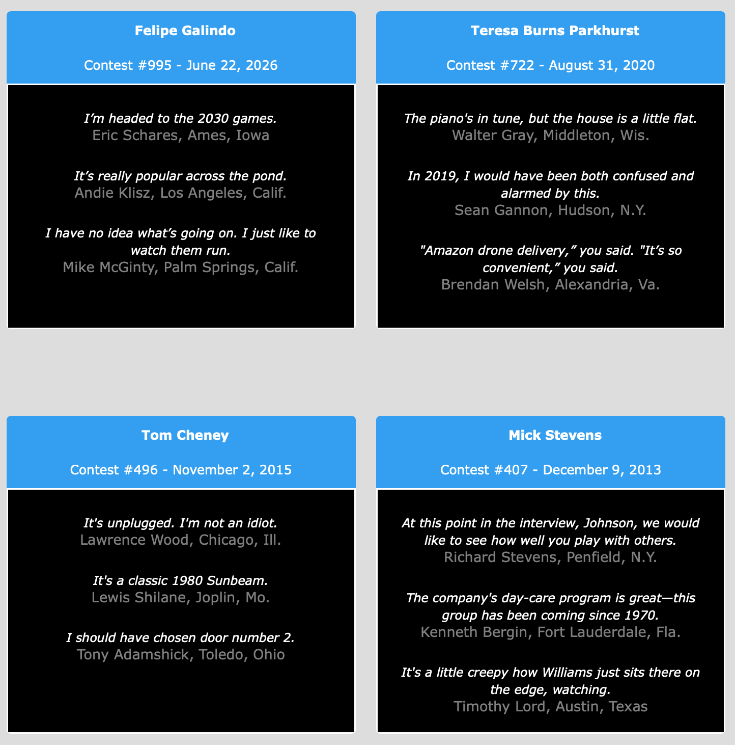 Week Finalist Results